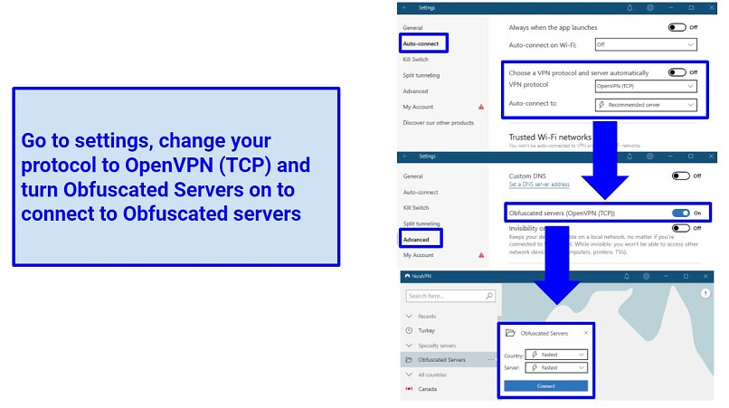 A screenshot of NordVPN's obfuscated server settings