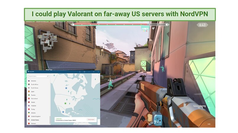 A screenshot of playing Valorant with NordVPN