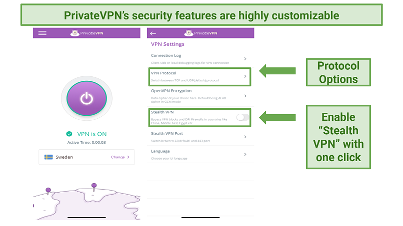 Screenshot of PrivateVPN iOS app