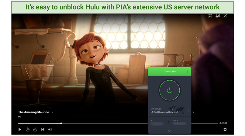 Watching Hulu with PIA's optimized server