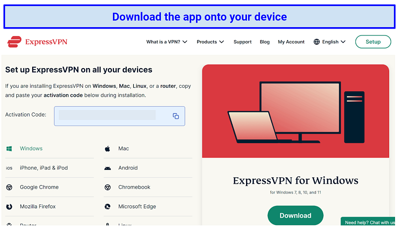 Screenshot of ExpressVPN's download page