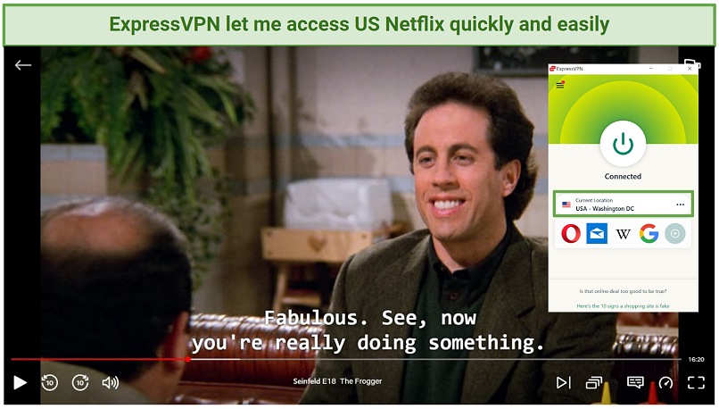 screenshot of ExpressVPN unblocking US Netflix