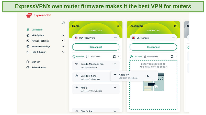 Screenshot of ExpressVPN's browser-based router firmware