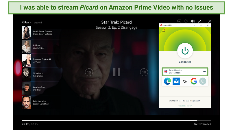 Screenshot of ExpressVPN streaming Picard on Amazon Prime Video