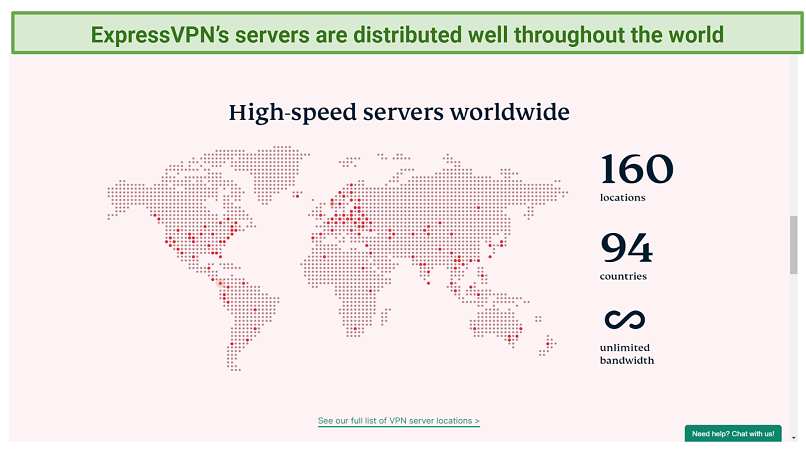 Screenshot of server map from the ExpressVPN website