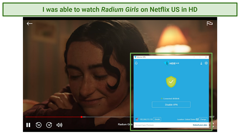 A screenshot of Netflix US working using hideme's US server