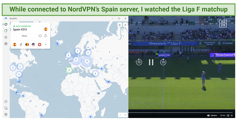 Watching the Liga F matchup in Madrid using NordVPN's Spanish server