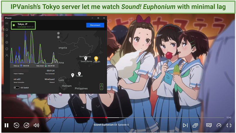 Screenshot of IPVanish unblocking Netflix Japan on Tokyo server