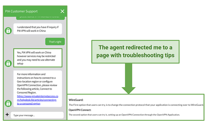 PIA's customer support agent confirmed that it will work in China