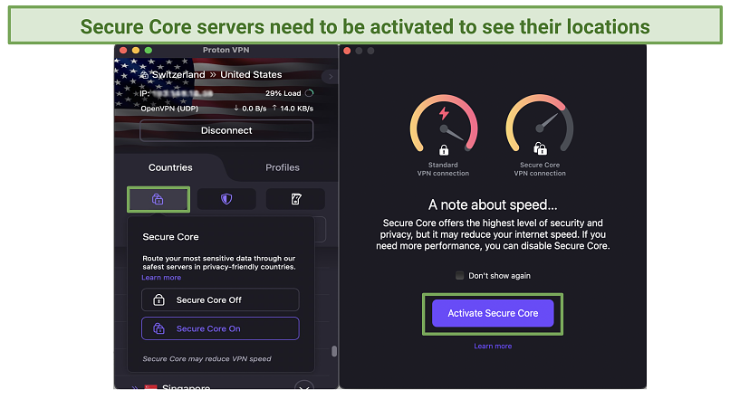 Graphic showing Proton VPN Secure Core servers