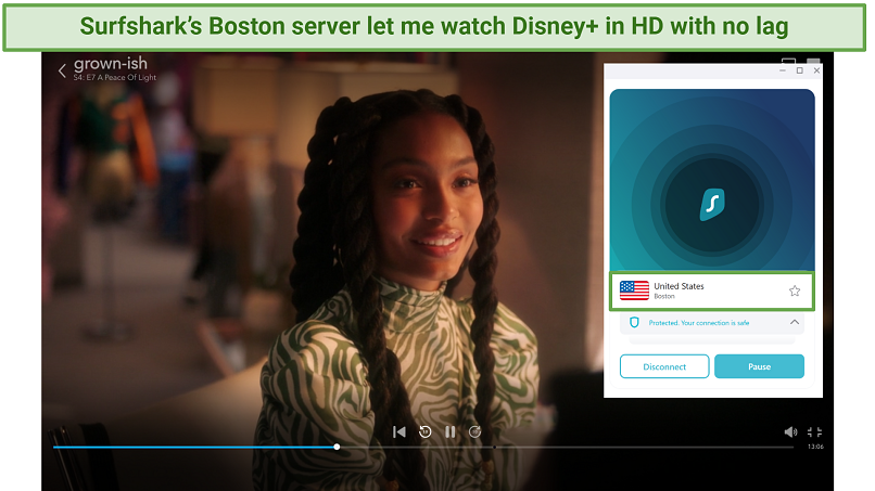 Screenshot of Surfshark unblocking Disney+ on US servers