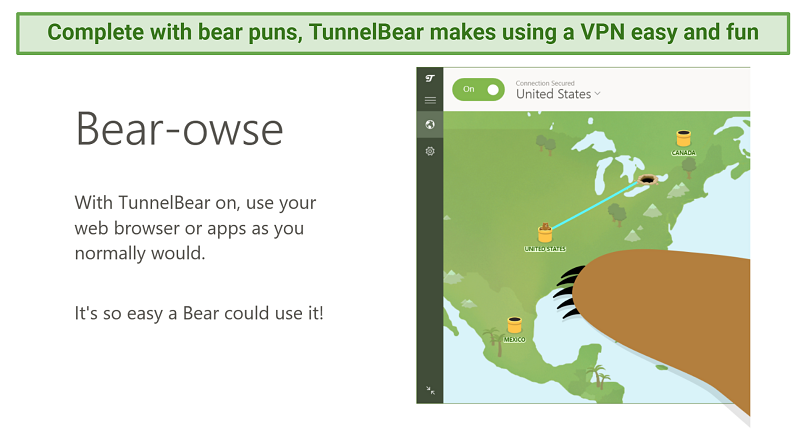 Screenshot showing part of the tutorial after installing TunnelBear